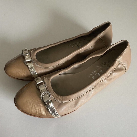 AGL Attilio Giusti Leombruni Ballet Flat Patent Cap Toe Beige Tan Leathe… - Picture 4 of 8